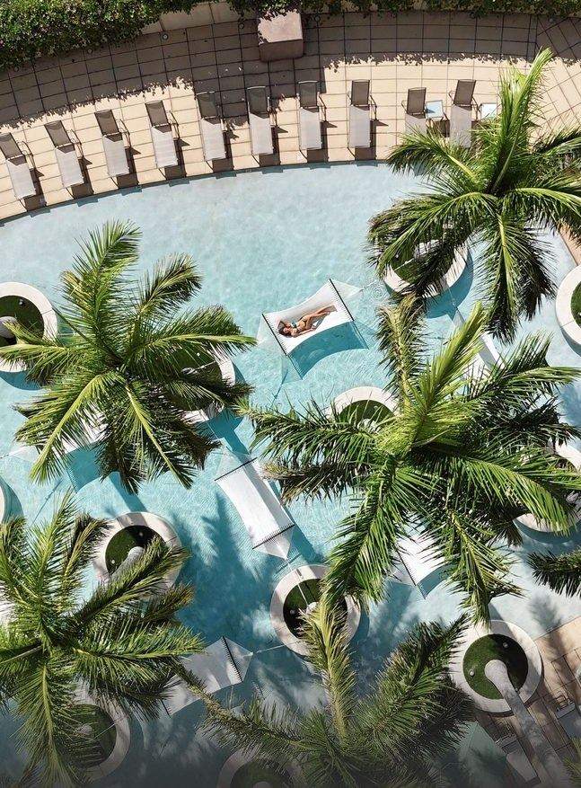 Palm-Lined Pool From Above — photo by Marina Ponomaryova